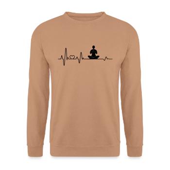 Yoga Meditation meditieren Namaste Yogi Pulsschlag - Unisex Pullover - Mocca - Vorne - Alina (178cm) & Michal (187cm)