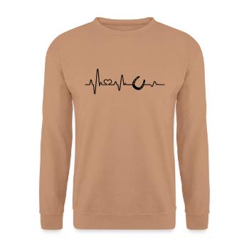 Pferd Herzschlag Hufeisen Reiter Reiterin reiten - Unisex Pullover - Mocca - Vorne - Alina (178cm) & Michal (187cm)