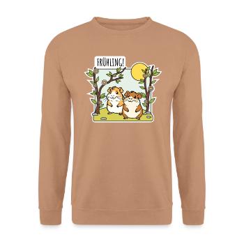 Der Frühling ist da! Und die Hamster freuen sich! - Unisex Pullover - Mocca - Vorne - Alina (178cm) & Michal (187cm)