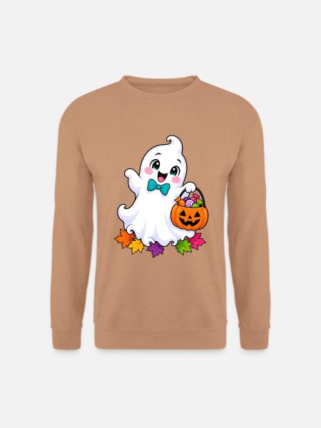 Kleiner Halloween Geist mit Kürbiskorb - Unisex Pullover - Mocca