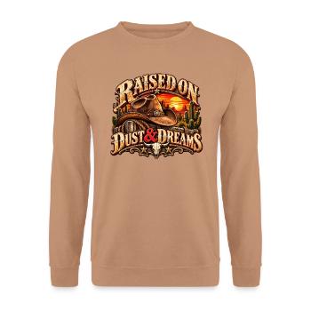 Raised on Dust & Dreams – Western Cowboy - Unisex Pullover - Mocca - Vorne - Alina (178cm) & Michal (187cm)