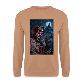 Unheimlicher Clown-Chirurg – Halloween-Horror - Unisex Pullover - Mocca - Vorne - Alina (178cm) & Michal (187cm)