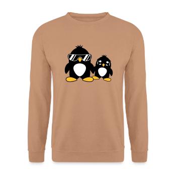 pingouin papa enfant bébé garçon père fils fille f - Sweat-shirt Unisexe - moka - Devant - Alina (178cm) & Michal (187cm)