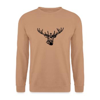 Hirschkopf Hirschgeweih schwarz - Unisex Pullover - Mocca - Vorne - Alina (178cm) & Michal (187cm)