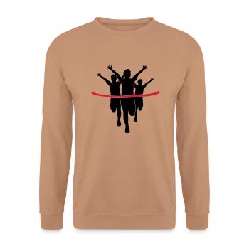 rotes band sport 3 laeufer rennen schnell marathon - Unisex Pullover - Mocca - Vorne - Alina (178cm) & Michal (187cm)