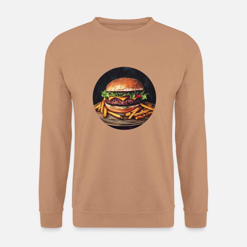Saftiger Burger mit knusprigen Pommes - Unisex Pullover - Mocca