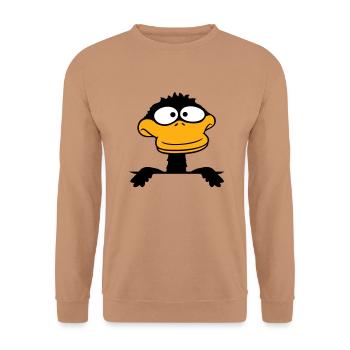 Duck looks funny goofy anxious confused comic - Unisex Sweatshirt - mocha - Front - Alina (178cm) & Michal (187cm)
