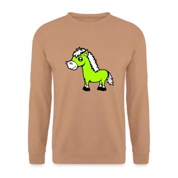 Horse Stands Rider Cartoon Riding Cute Comic Cool - Unisex Sweatshirt - mocha - Front - Alina (178cm) & Michal (187cm)