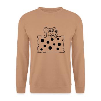 Mouse eats huge holes cheese hunger eat delicious - Unisex Sweatshirt - mocha - Front - Alina (178cm) & Michal (187cm)