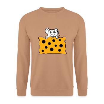 Mouse eats huge holes cheese hunger eat delicious - Unisex Sweatshirt - mocha - Front - Alina (178cm) & Michal (187cm)