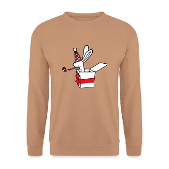 Hase Geburtstag Jahre alt Geschenk Tröte Party Hut - Unisex Pullover - Mocca - Vorne - Alina (178cm) & Michal (187cm)
