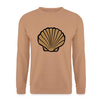 Braune Muschel Logo - Unisex Pullover - Mocca - Vorne - Alina (178cm) & Michal (187cm)