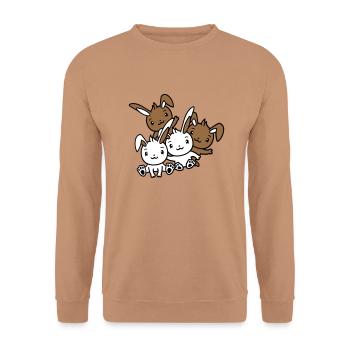 4 Hasen Freunde Team Crew Vier Lustige Geschwister - Unisex Pullover - Mocca - Vorne - Alina (178cm) & Michal (187cm)