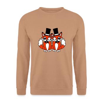 2 Foxes Friends Top Hat Men's Monocle Glasses - Unisex Sweatshirt - mocha - Front - Alina (178cm) & Michal (187cm)