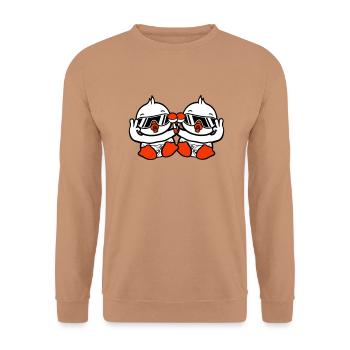 2 oiseaux bébé enfant hochet couche lunettes de soleil paix - Sweat-shirt Unisexe - moka - Devant - Alina (178cm) & Michal (187cm)