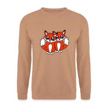 2 Foxes Friends Red Fox Two Wild Animals Team - Unisex Sweatshirt - mocha - Front - Alina (178cm) & Michal (187cm)