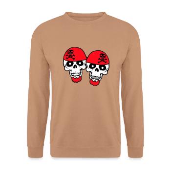 2 Crâne de pirate Squelette Crâne Équipe d’Halloween - Sweat-shirt Unisexe - moka - Devant - Alina (178cm) & Michal (187cm)