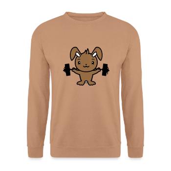 Bunny Bodybuilder Gym Muscles Strong Fitness Weight - Unisex Sweatshirt - mocha - Front - Alina (178cm) & Michal (187cm)