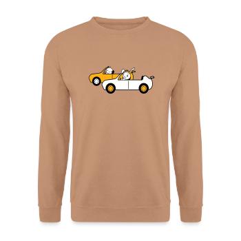 Hase Vogel Küken 2 Auto fahren Team Zwei Freunde - Unisex Pullover - Mocca - Vorne - Alina (178cm) & Michal (187cm)