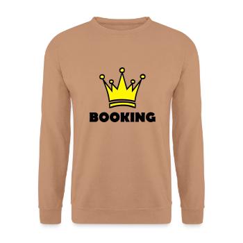 booking - Unisex Sweatshirt - mocha - Front - Alina (178cm) & Michal (187cm)