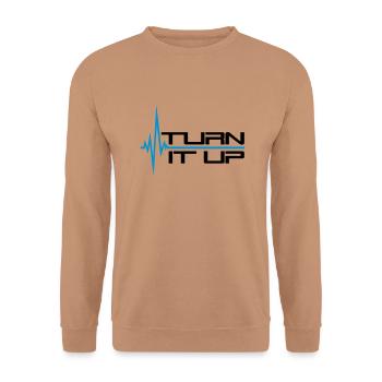frequenz puls herzschlag turn it up balken striche - Unisex Pullover - Mocca - Vorne - Alina (178cm) & Michal (187cm)