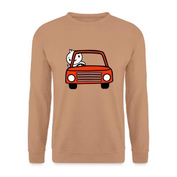 Duck waving car driver driving fast vehicle - Unisex Sweatshirt - mocha - Front - Alina (178cm) & Michal (187cm)
