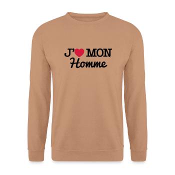 J'aime mon homme - Sweat-shirt Unisexe - moka - Devant - Alina (178cm) & Michal (187cm)