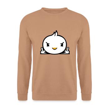 Bird evil middle finger showing bad boy behind fence - Unisex Sweatshirt - mocha - Front - Alina (178cm) & Michal (187cm)