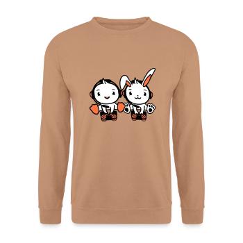 Bunny Bird Chick 2 Gamer Gaming Play Controller - Unisex Sweatshirt - mocha - Front - Alina (178cm) & Michal (187cm)