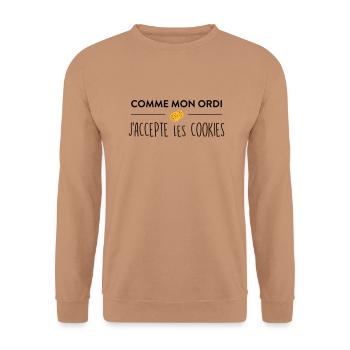 Comme mon ordi j'accepte les cookies - Sweat-shirt Unisexe - moka - Devant - Alina (178cm) & Michal (187cm)