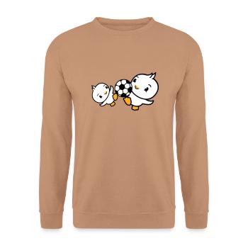 2 Birds Playing Soccer Together Fun Ball Sports - Unisex Sweatshirt - mocha - Front - Alina (178cm) & Michal (187cm)
