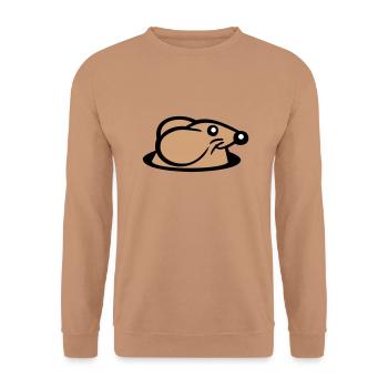 Maus Boden Loch Mauseloch Guckt Süß Lustig Comic - Unisex Pullover - Mocca - Vorne - Alina (178cm) & Michal (187cm)