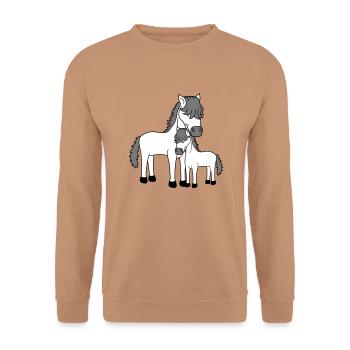 baby kind mama papa familie junges fohlen suess ni - Unisex Pullover - Mocca - Vorne - Alina (178cm) & Michal (187cm)