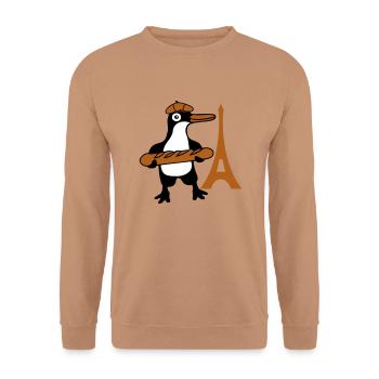 Pingouin Baguette Française Paris France Mignon - Sweat-shirt Unisexe - moka - Devant - Alina (178cm) & Michal (187cm)