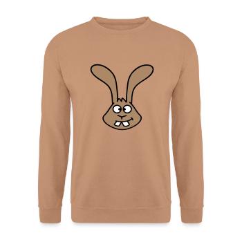 Rabbit looks squints grimace funny silly smile - Unisex Sweatshirt - mocha - Front - Alina (178cm) & Michal (187cm)