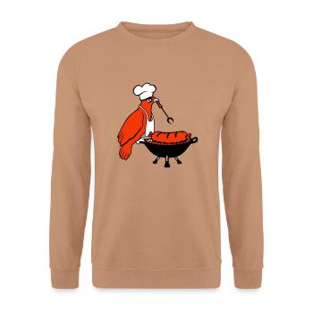 Bird grilling sausage grilling delicious eating sausages - Unisex Sweatshirt - mocha - Front - Alina (178cm) & Michal (187cm)