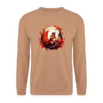 Herbstliches Eichhörnchen Natur Design - Unisex Pullover - Mocca - Vorne - Alina (178cm) & Michal (187cm)