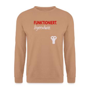 Aufziehschlüssel Funktionieren Stress - Unisex Pullover - Mocca - Vorne - Alina (178cm) & Michal (187cm)
