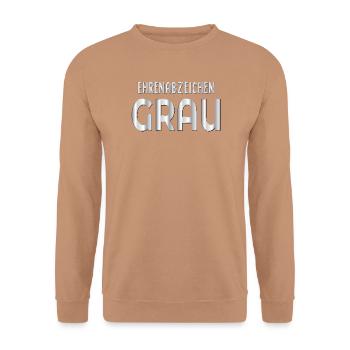 Ehrenabzeichen Graue Haare - Unisex Pullover - Mocca - Vorne - Alina (178cm) & Michal (187cm)