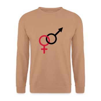 männlich weiblich - Unisex Pullover - Mocca - Vorne - Alina (178cm) & Michal (187cm)