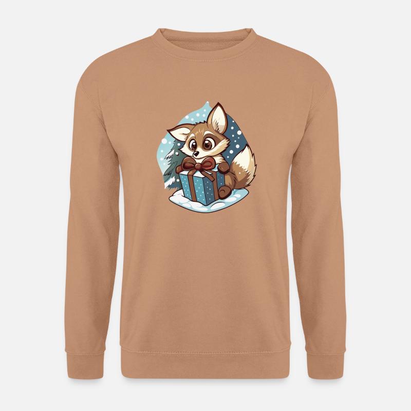 Cute fox unwraps gift - Unisex Sweatshirt - mocha