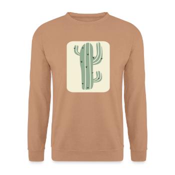 Minimalistische Kaktus Pflanze - Unisex Pullover - Mocca - Vorne - Alina (178cm) & Michal (187cm)