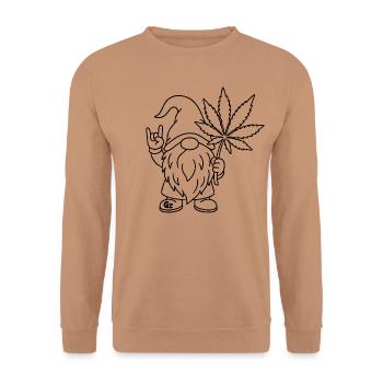 Süßer Hanf Gnom/Zwerg mit Cannabisblatt - Unisex Pullover - Mocca - Vorne - Alina (178cm) & Michal (187cm)