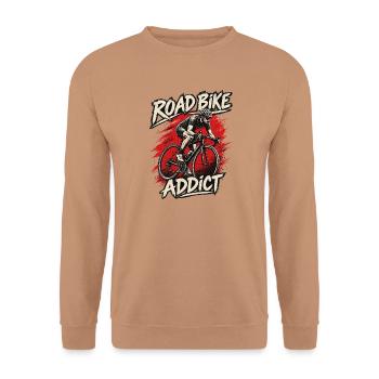 Road Bike Addict Fahrrad - Unisex Pullover - Mocca - Vorne - Alina (178cm) & Michal (187cm)