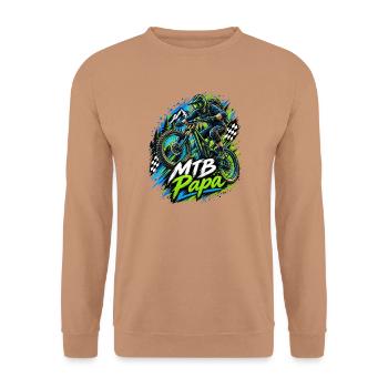 MTB Papa Abenteuerprint Geschenkidee - Unisex Pullover - Mocca - Vorne - Alina (178cm) & Michal (187cm)