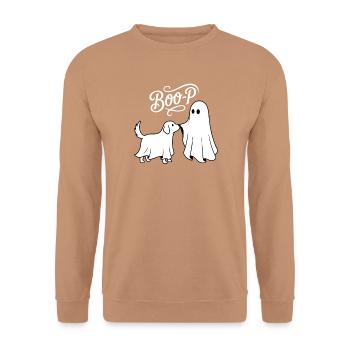 Boo-P Geisterhund Süßer Halloween-Hund Lustig - Unisex Pullover - Mocca - Vorne - Alina (178cm) & Michal (187cm)