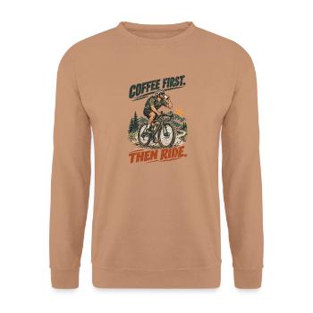 Kaffee Zuerst Dann Radfahren - Unisex Pullover - Mocca - Vorne - Alina (178cm) & Michal (187cm)