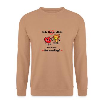 Ich Liebe dich mehr als Pizza. Lustig. Süß. - Unisex Pullover - Mocca - Vorne - Alina (178cm) & Michal (187cm)
