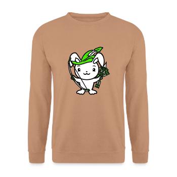 Lapin flèche arc plume chapeau archer médiéval - Sweat-shirt Unisexe - moka - Devant - Alina (178cm) & Michal (187cm)