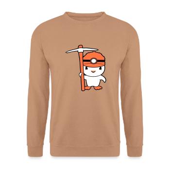 Ente Bergmann Spitzhacke Helm Lampe Minenarbeiter - Unisex Pullover - Mocca - Vorne - Alina (178cm) & Michal (187cm)